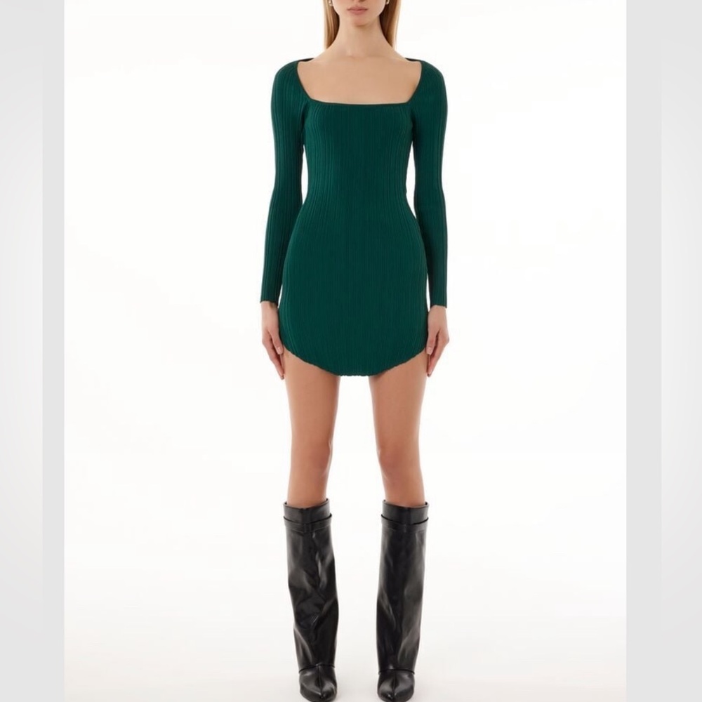 Barney’s New York x F21 Long Sleeve Ribbed Mini Dress Emerald Green M/L Lucky Me